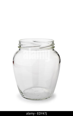 A paunchy open empty glass jar isolated on white background Stock Photo