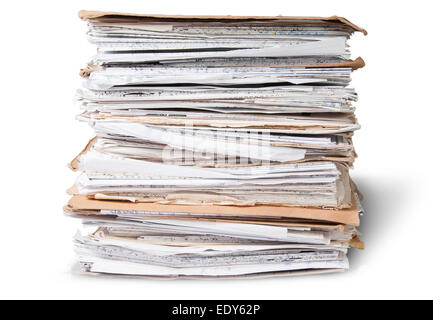 In Front Old Files In Stack Isolated On White Background Stock Photo