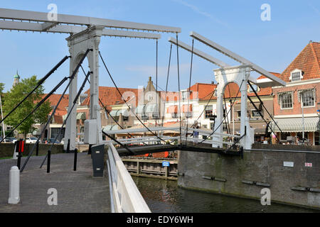 Bascule Bridge (Draw Bridge) and houses in the port of Enkhuizen, North Holland, Netherlands, Europe Stock Photo