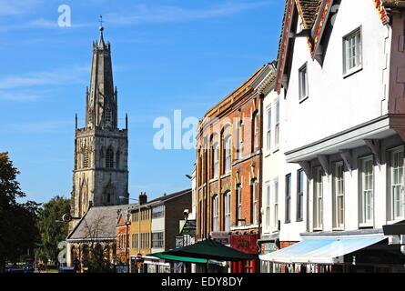 View of the shops and buildings along Westgate Street in the town centre, Gloucester, Gloucestershire, England, UK, Europe. Stock Photo