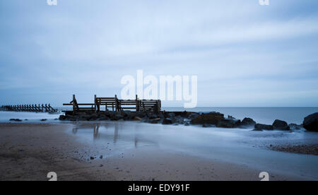 Sea defenses at Happisburgh Beach, Norfolk, England, UK Stock Photo