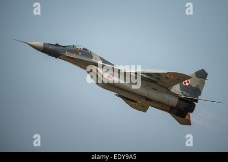 Fairford, UK - July 21 2013: A Polish MIG 29 jet fighter displaying at the Royal International Air  Tattoo