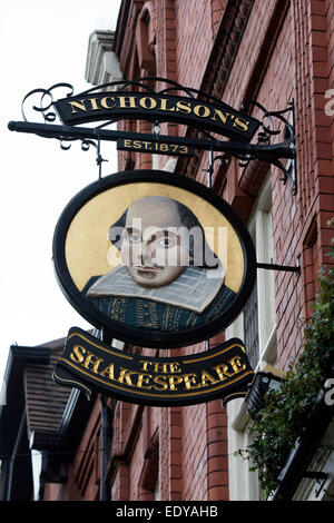 The Shakespeare pub sign, Summer Row, Birmingham, UK Stock Photo