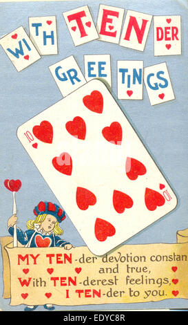 Valentine postcard with playing card puns published by Birn Bros. circa 1905 Stock Photo