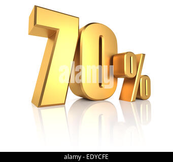 70 percent on white background. 3d render golden metal discount Stock Photo