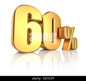 60 percent on white background. 3d render golden metal discount Stock Photo