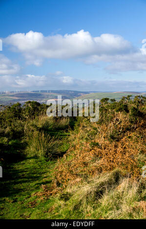 View looking north from The Garth Mountain above Taffs Well, South Wales, Valleys, UK. Stock Photo