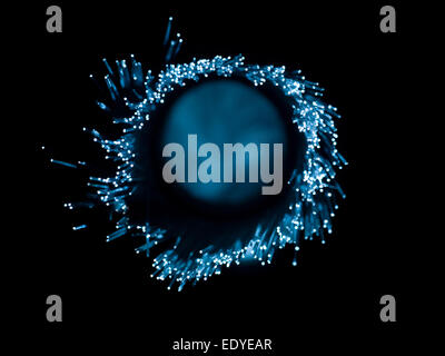 bright blue fiber optics arranged in circle shape Stock Photo