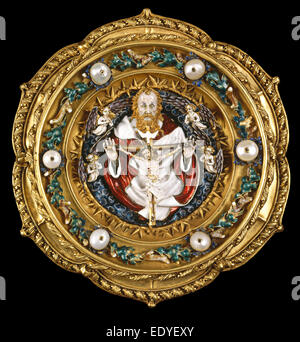 French 15th Century (setting western European late 19th Century), Morse with the Trinity, c. 1400-1410 (Trinity and Angels) Stock Photo