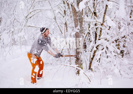 Lumberjack chopping wood Stock Photo