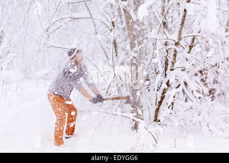 Lumberjack chopping wood Stock Photo