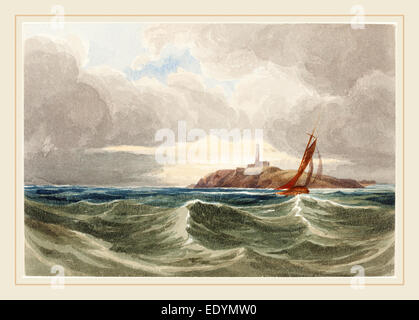 Attributed to James Bulwer, British (1794-1879), Seascape with Lighthouse, watercolor Stock Photo