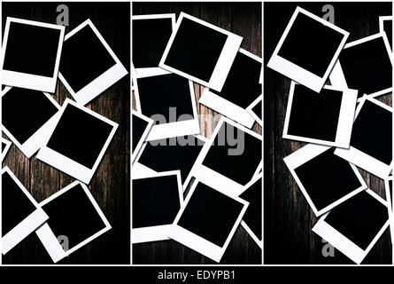 Large group of blank old camera fils on wooden background Stock Photo