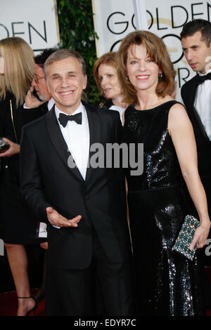 Beverly Hills, California, USA. 11th Jan, 2015. Austrian actor Christoph Waltz and his partner, costume designer Judith Holste, arrive for the 72nd Annual Golden Globe Awards at the Beverly Hilton Hotel, in Beverly Hills, California, USA, 11 January 2015. Photo: Hubert Boesl/dpa - NO WIRE SERVICE -/dpa/Alamy Live News Stock Photo