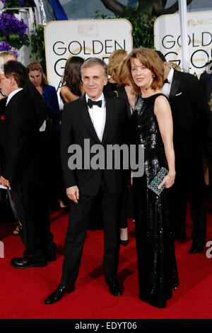 Beverly Hills, California, USA. 11th Jan, 2015. Austrian actor Christoph Waltz and his partner, costume designer Judith Holste, arrive for the 72nd Annual Golden Globe Awards at the Beverly Hilton Hotel, in Beverly Hills, California, USA, 11 January 2015. Photo: Hubert Boesl/dpa - NO WIRE SERVICE -/dpa/Alamy Live News Stock Photo