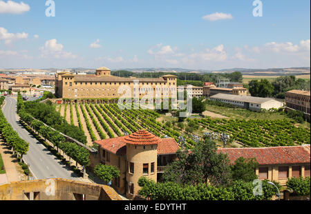View from the medieval fortifications in Olite a town in Navarre, Northern Spain. Stock Photo