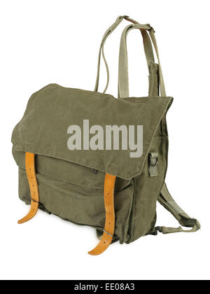 small military backpack isolated on white background, studio shot Stock Photo