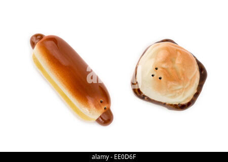 Antique, Novelty, Ceramic, Frank and Burger Salt and Pepper Shakers. Stock Photo