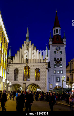 Christkindlmarkt, Weihnachtsmarkt am Münchner Marienplatz, Christmas Market at Marienplatz in Munich, Germany, Bavaria, Munich, Stock Photo