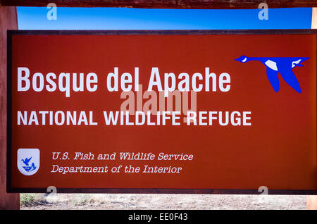 Entrance sign at Bosque del Apache National Wildlife Refuge, New Mexico USA Stock Photo