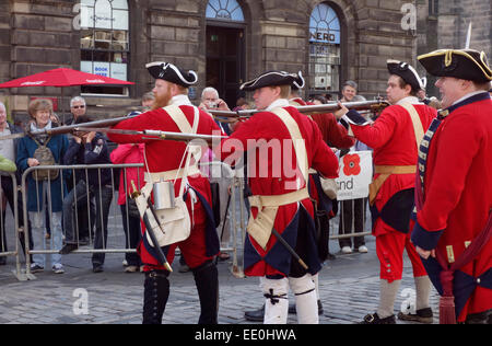 Drill display by the Edinburgh City Guard re-enactment group during the Edinburgh Riding of the Marches 2014 Stock Photo