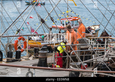 Crew working on the deck of the Tall Ship Tenacious during the Tall Ships Regatta 2014 - EDITORIAL USE ONLY