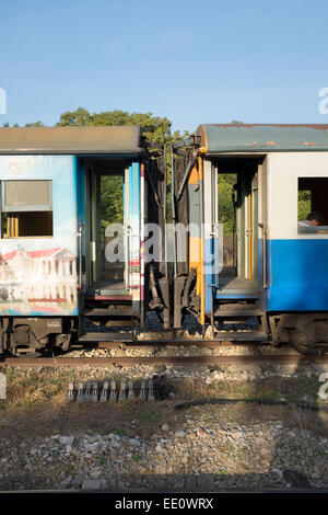 Train Carriages at The Railway Station in Kanchanaburi Thailand Stock Photo