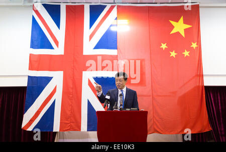 China's ambassador to the UK, Liu Xiaoming, aboard the Chinese Naval assault ship Chang Bai Shan at Portsmouth Royal Navy Base t Stock Photo