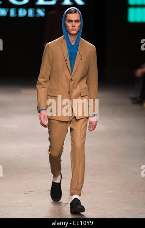 The Old Sorting Office, London UK. 12th January 2015. Tiger of Sweden Catwalk show at London Collections: Men Autumn Winter 2015. Credit:  Chris Yates/Alamy Live News Stock Photo