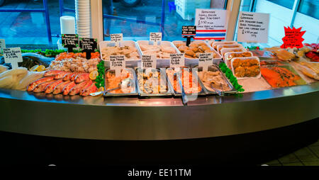 A chilled display stand inside a traditional fishmonger's shop Stock ...