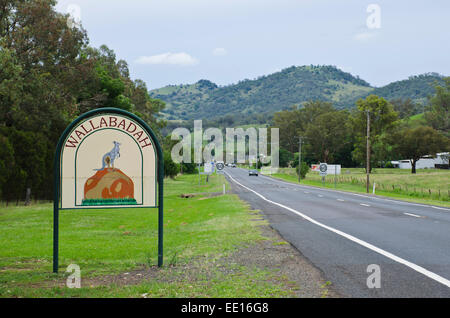 Wallabadah NSW Australia village welcome sign. Stock Photo