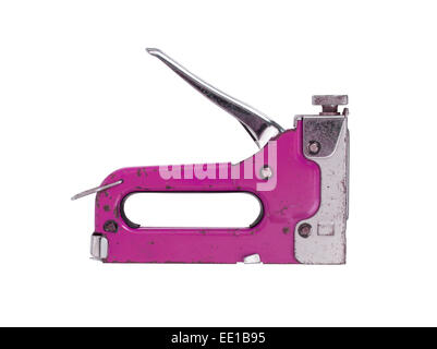 Construction hand-held stapler, isolated on white background, pink Stock Photo