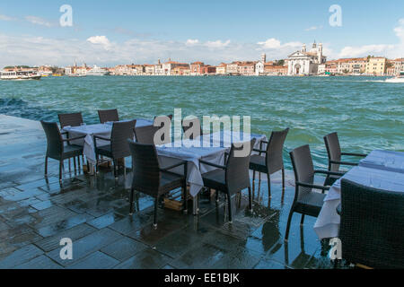 Dorsoduro district seen from a restaurant terrace on Giudecca island, Venice, Veneto, Italy Stock Photo