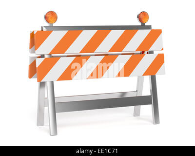 3d render of under construction barrier with road cones. Isolated on white background Stock Photo
