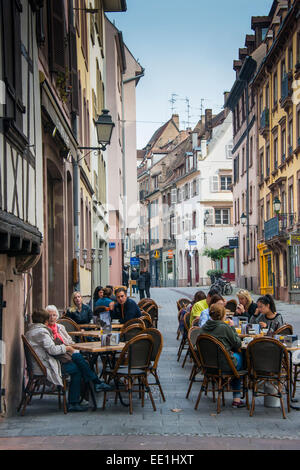 Street cafes in Petite France, UNESCO World Heritage Site, Strasbourg, Alsace, France, Europe Stock Photo
