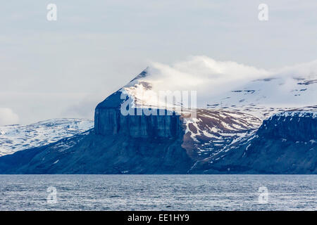 Steep cliffs filled with nesting birds on the south side of Bjornoya, Bear Island, Svalbard, Arctic, Norway, Scandinavia, Europe Stock Photo