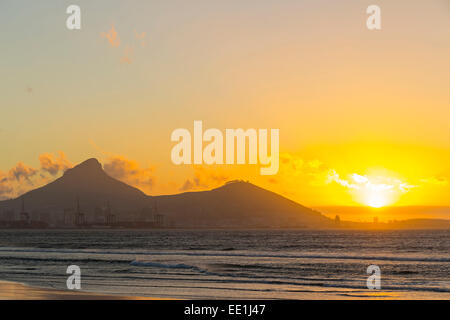 Lion's Head and Signal Hill at sunset from across the bay Stock Photo