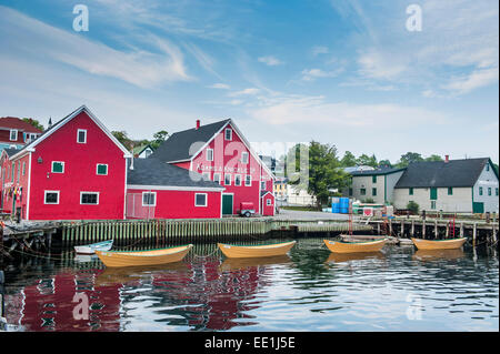 Little rowing boat anchored in the harbour of the old town of Lunenburg, UNESCO World Heritage Site, Nova Scotia, Canada Stock Photo