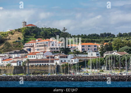 Waterfront view of the city of Horta, Faial Island, Azores, Portugal, Atlantic, Europe Stock Photo