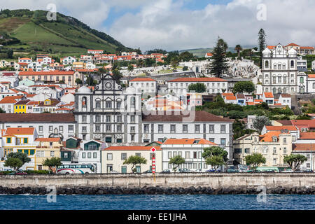 Waterfront view of the city of Horta, Faial Island, Azores, Portugal, Atlantic, Europe Stock Photo