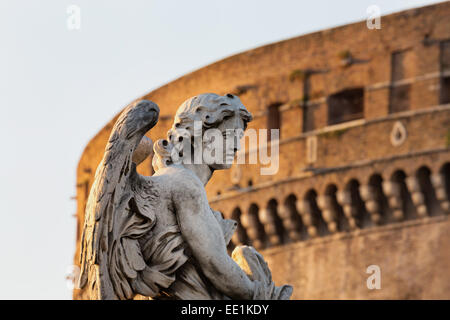 Angel statue on Ponte Sant' Angelo with Castel Sant' Angelo, Rome, Lazio, Italy, Europe Stock Photo