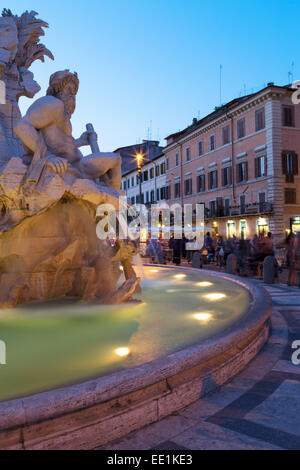 Bernini's Fontana dei Quattro Fiumi (Fountain of Four Rivers) in Piazza Navona at night, Rome, Lazio, Italy, Europe Stock Photo