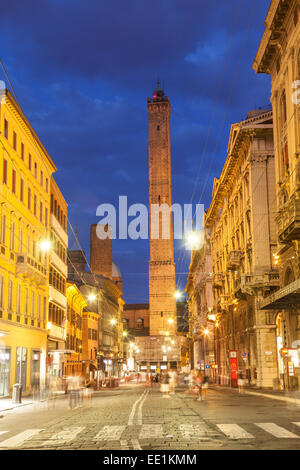 The Asinelli and Garisenda towers in the historic centre of the city of Bologna, UNESCO, Emilia-Romagna, Italy Stock Photo