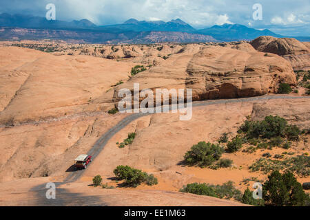 Hummer driving on the Slickrock trail, Moab, Utah, United States of America, North America Stock Photo
