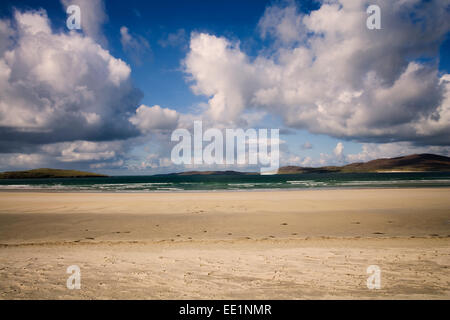 A view looking out from Luskentyre Beach on the west coast of The Isle of Harris, Scotland. Stock Photo
