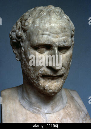 Demosthenes (384-322 BC). Political and Athenian orator. Bust. Roman copy of a Greek original by Polyeuktos, erected in the Agora of Athens in 280 BC. British Museum. London. England. Stock Photo