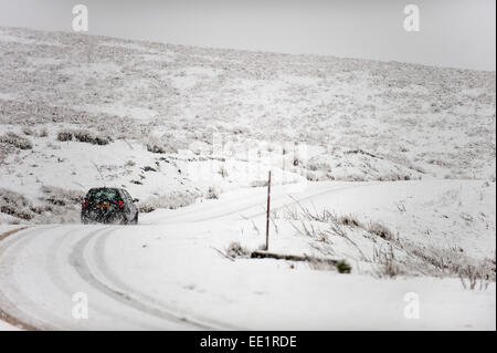 Mynydd Epynt Range of hills, Powys, Wales,  UK. 13th January, 2015. Snow falls in Mid Wales as predicted by the weather forecasts. Credit:  Graham M. Lawrence/Alamy Live News. Stock Photo