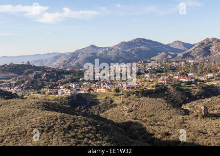 Suburban mountaintop mansions above the San Fernando Valley in Los Angeles, Calfornia. Stock Photo