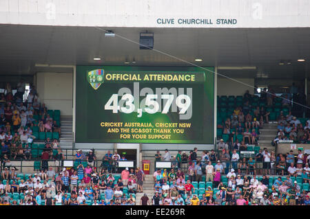 SYDNEY,AUSTRALIA - JANUARY 4: Crowd attendance in the screen on the 2nd day of the last Ashes Test at Sydney Cricket Ground,Aust Stock Photo