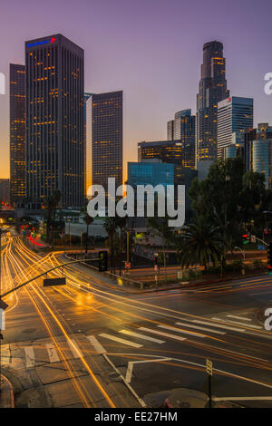 Downtown skyline at sunrise, Los Angeles, California, USA Stock Photo
